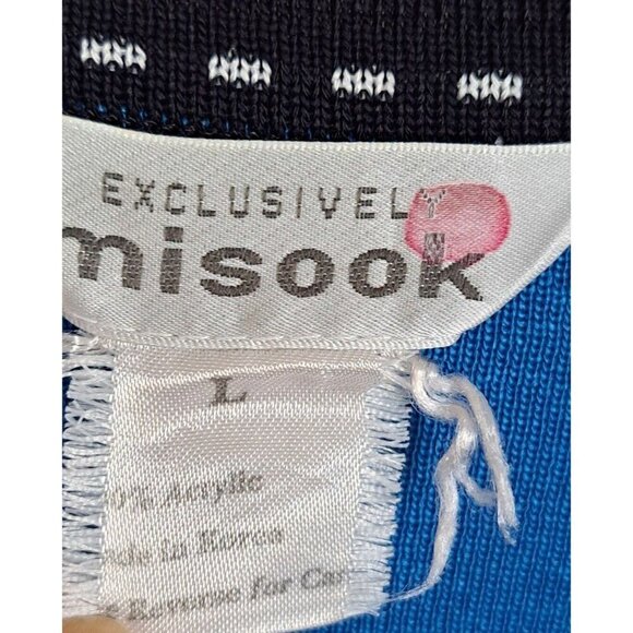 Vintage Misook L Blue Long Sleeve Open Front Jacket Black White Trim FLAW - Picture 2 of 9